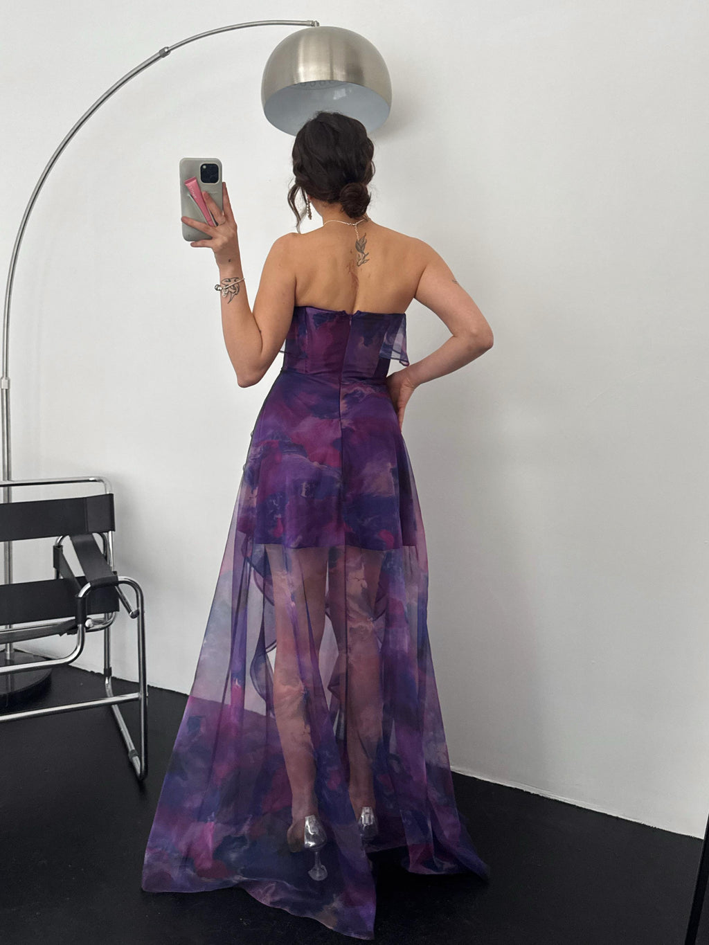 Ruffle Tier Strapless Chiffon Maxi Dress - Purple Multi