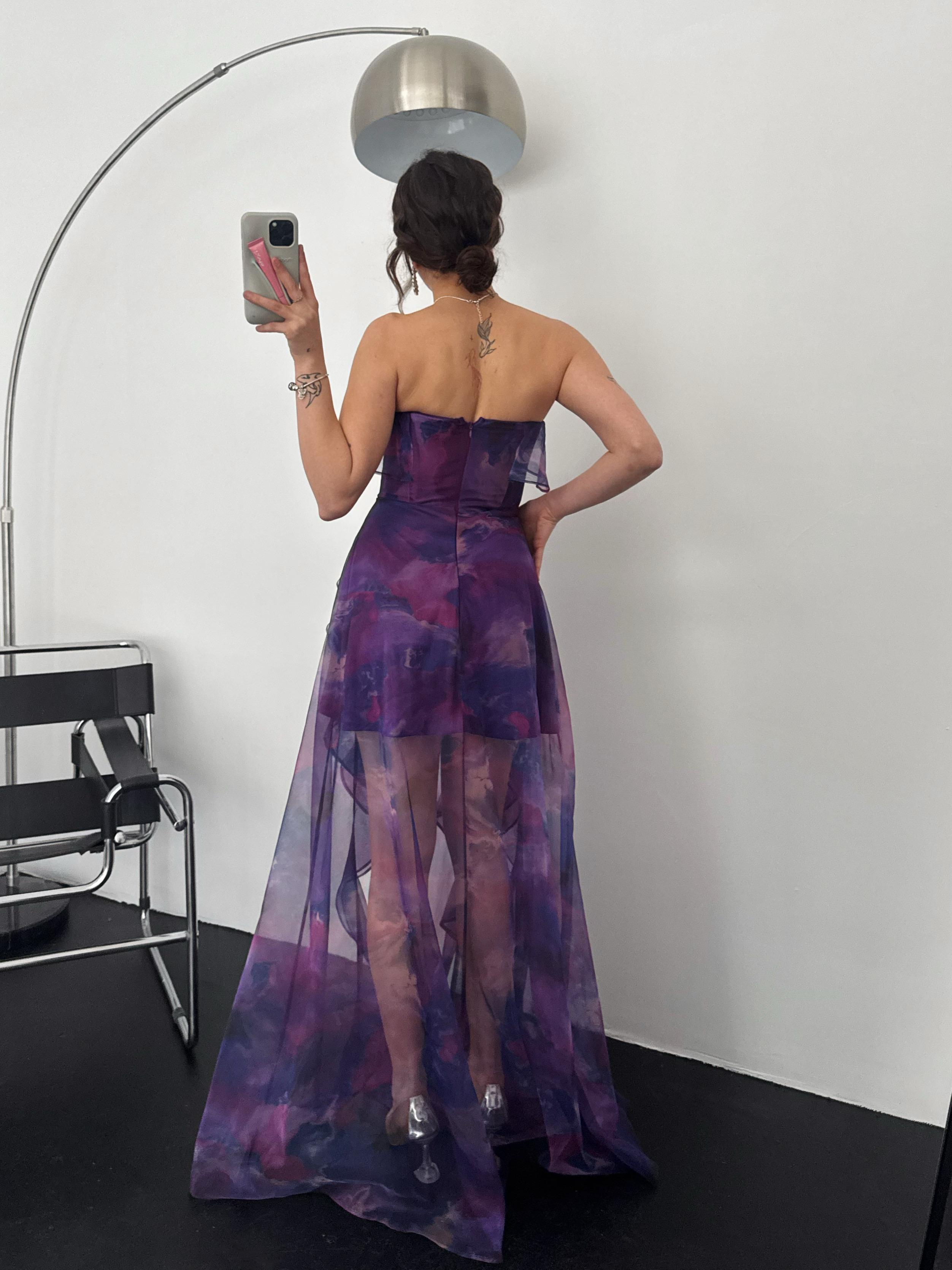 Ruffle Tier Strapless Chiffon Maxi Dress - Purple Multi