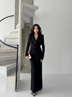 Cowl Neck Long Sleeve Maxi Dress - Black - Mirelline Store