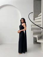 Scarf Detail One-Shoulder Maxi Dress - Black - Mirelline Store