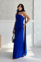 Scarf Detail One-Shoulder Maxi Dress - Saxe Blue - Mirelline Store