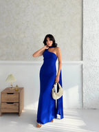 Scarf Detail One-Shoulder Maxi Dress - Saxe Blue - Mirelline Store