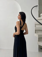 Scarf Detail One-Shoulder Maxi Dress - Black - Mirelline Store