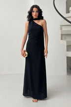 Scarf Detail One-Shoulder Maxi Dress - Black - Mirelline Store
