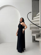 Scarf Detail One-Shoulder Maxi Dress - Black - Mirelline Store