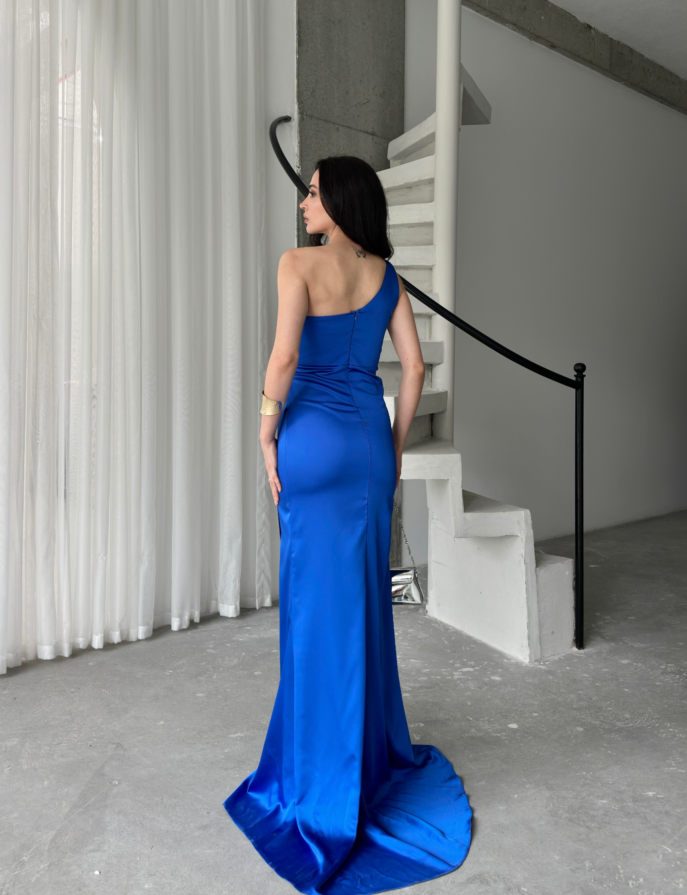 Draped One-Shoulder Satin Maxi Dress - Saxe Blue