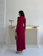 Ruched Mock Neck Maxi Dress - Burgundy - Mirelline Store