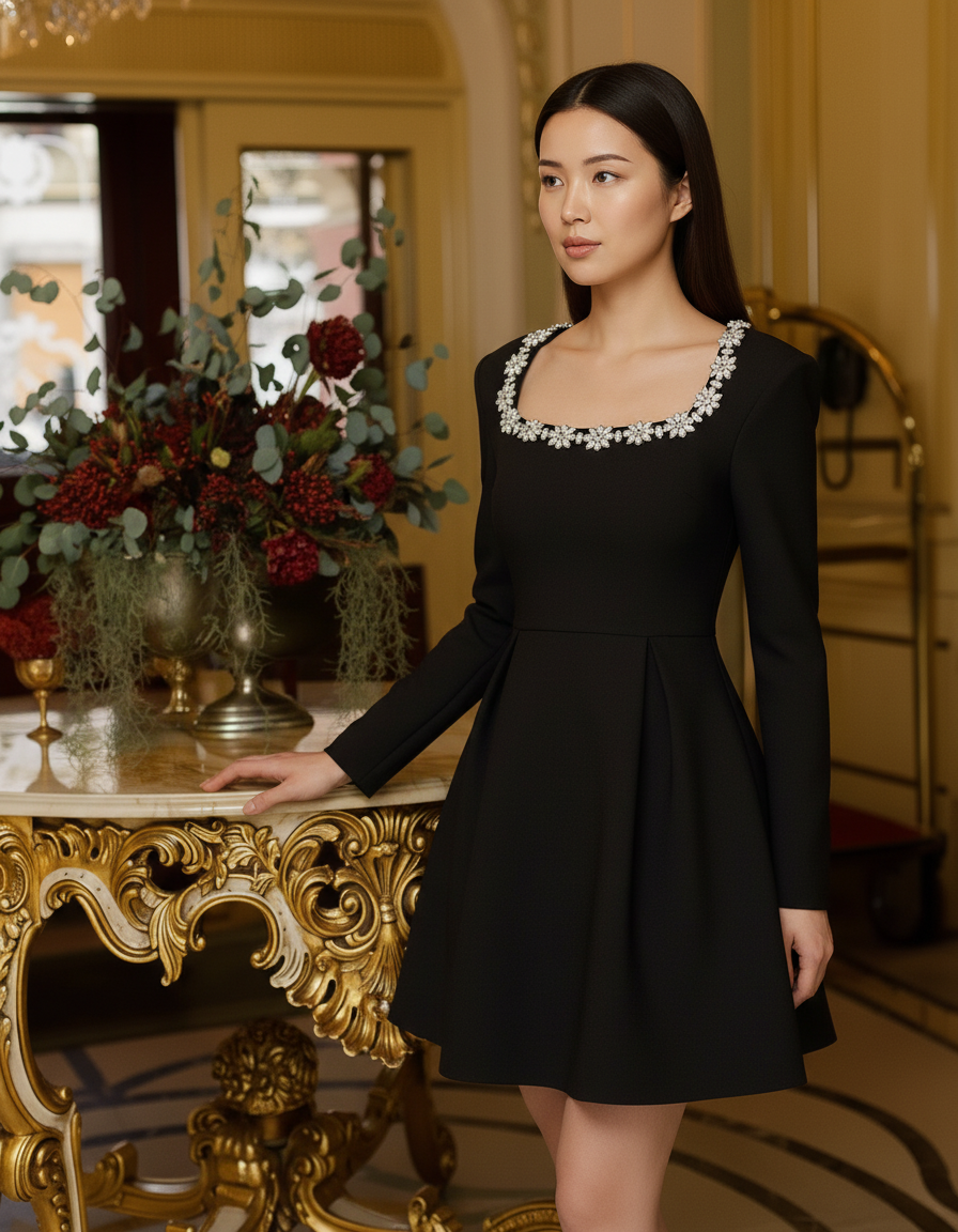 Embellished Neckline Dress