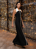 Contrast Collar Button Maxi Dress