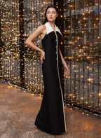 Contrast Collar Button Maxi Dress