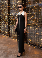 Contrast Collar Button Maxi Dress