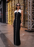 Contrast Collar Button Maxi Dress