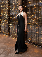 Contrast Collar Button Maxi Dress