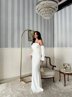 Velvet Draped Strapless Maxi Dress - White - Mirelline Store