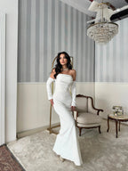 Velvet Draped Strapless Maxi Dress - White - Mirelline Store