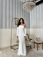 Velvet Draped Strapless Maxi Dress - White - Mirelline Store