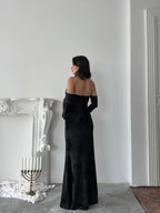 Velvet Draped Strapless Maxi Dress - Black - Mirelline Store