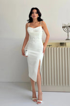 Draped Corset Midi Dress - White - Mirelline Store