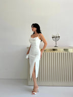 Draped Corset Midi Dress - White - Mirelline Store