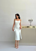 Draped Corset Midi Dress - White - Mirelline Store