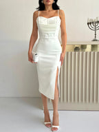 Draped Corset Midi Dress - White - Mirelline Store