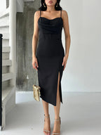 Draped Corset Midi Dress - Black - Mirelline Store