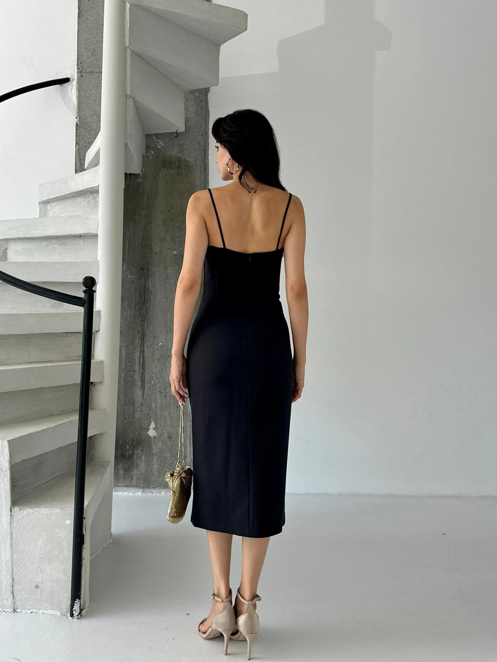 Draped Corset Midi Dress - Black - Mirelline Store