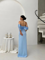 Pearl Embellished Off-Shoulder Maxi Dress - Baby Blue - Mirelline Store