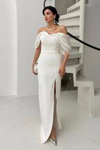 Pearl Embellished Off-Shoulder Maxi Dress - White - Mirelline Store