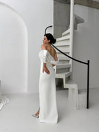 Pearl Embellished Off-Shoulder Maxi Dress - White - Mirelline Store