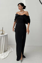 Pearl Embellished Off-Shoulder Maxi Dress - Black - Mirelline Store