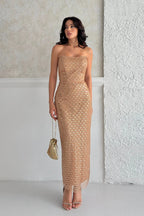 Embellished Strapless Midi Dress - Gold - Mirelline Store