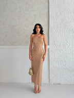 Embellished Strapless Midi Dress - Gold - Mirelline Store