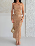 Embellished Strapless Midi Dress - Gold - Mirelline Store