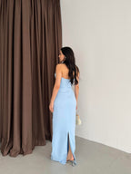 Pearl Embellished Strapless Maxi Dress - Baby Blue - Mirelline Store