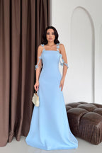 Floral Appliqué Strap Maxi Dress - Sky Blue - Mirelline Store