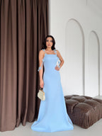 Floral Appliqué Strap Maxi Dress - Sky Blue - Mirelline Store