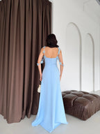 Floral Appliqué Strap Maxi Dress - Sky Blue - Mirelline Store