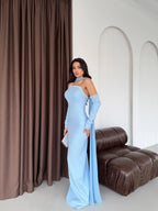 Pearl Embellished Scarf Sleeve Maxi Dress - Baby Blue - Mirelline Store