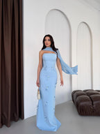 Strapless Bow-Detail Maxi Dress - Baby Blue - Mirelline Store
