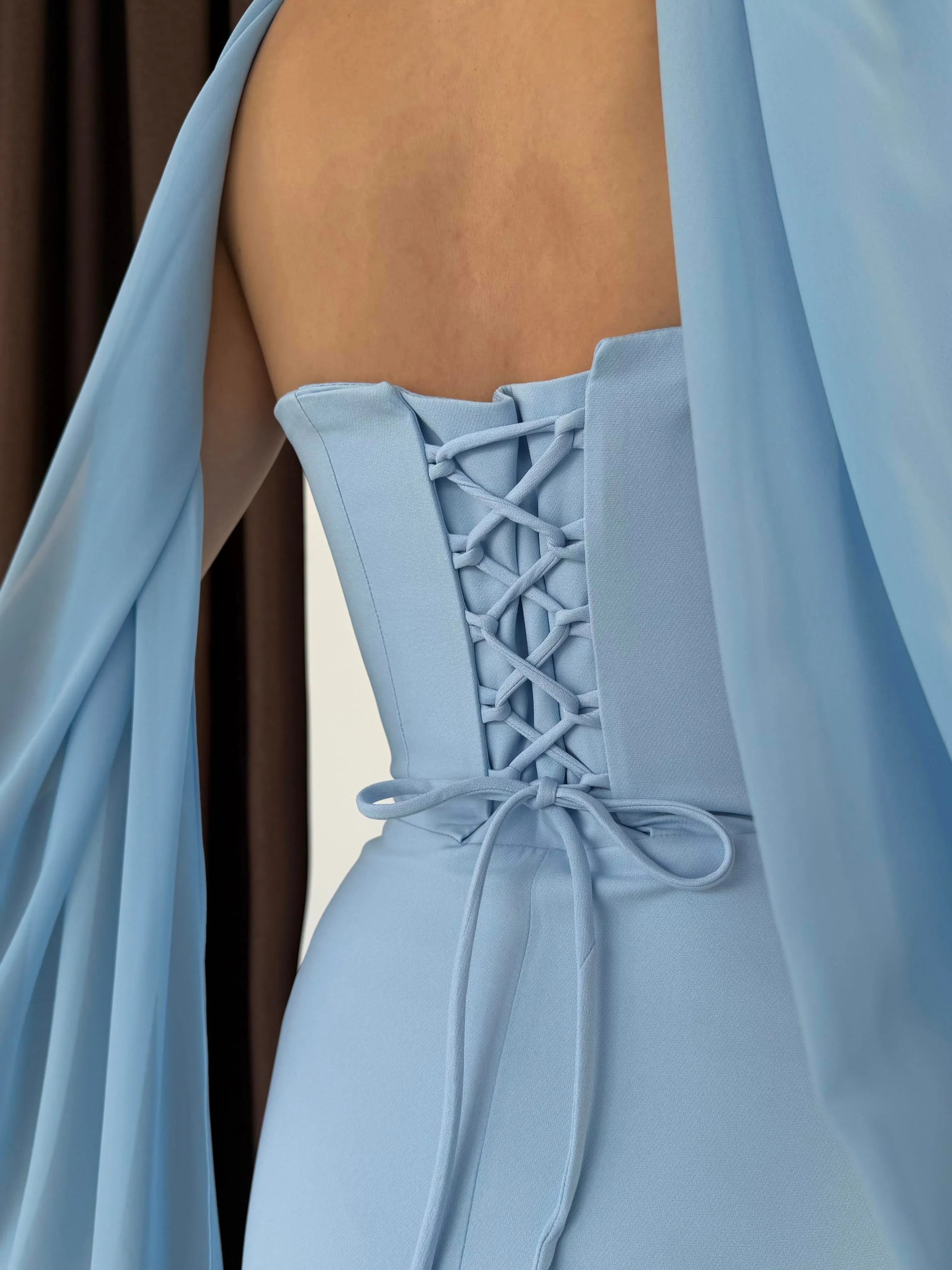Strapless Bow-Detail Maxi Dress - Baby Blue - Mirelline Store