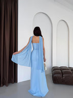 Strapless Bow-Detail Maxi Dress - Baby Blue - Mirelline Store
