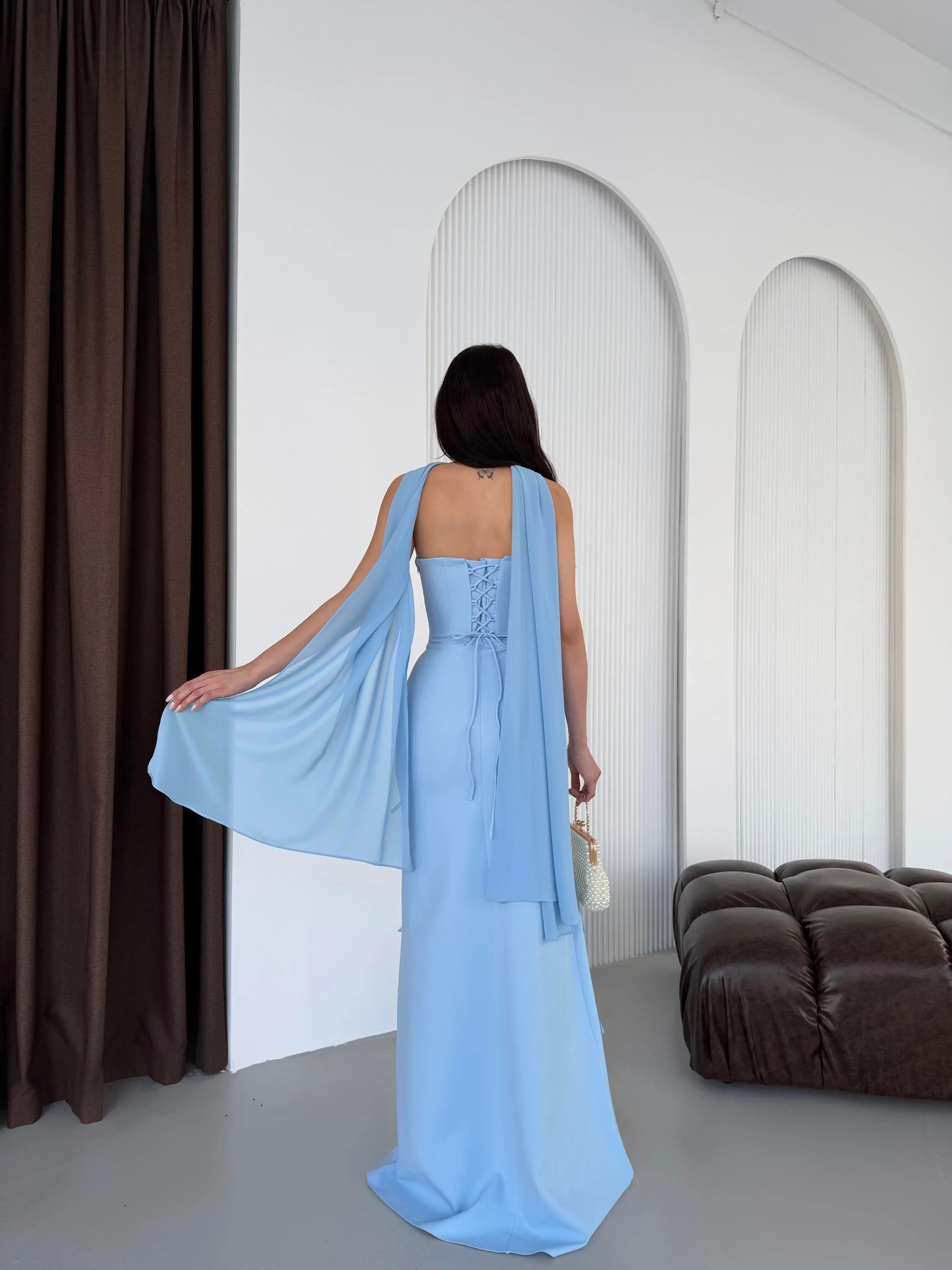 Strapless Bow-Detail Maxi Dress - Baby Blue - Mirelline Store
