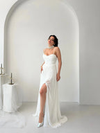 Chiffon Corset Slit Maxi Dress - White - Mirelline Store