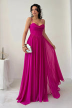 Chiffon Corset Slit Maxi Dress - Fuchsia - Mirelline Store