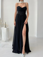 Chiffon Corset Slit Maxi Dress - Black - Mirelline Store