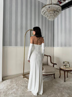 Velvet Draped Strapless Maxi Dress - White - Mirelline Store