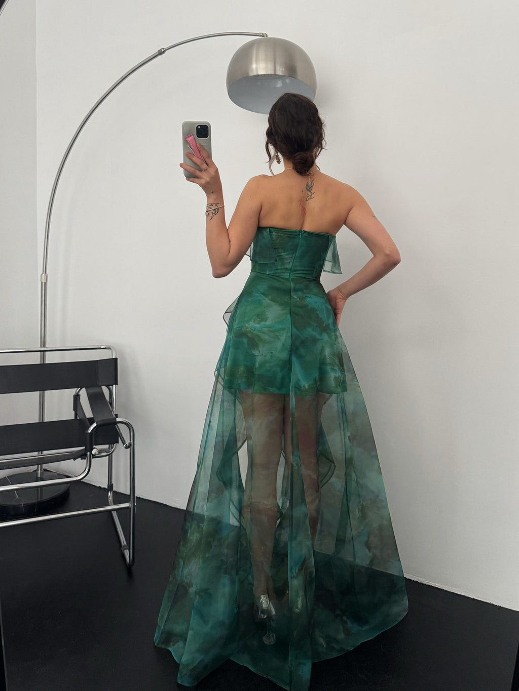 Ruffle Tier Strapless Chiffon Maxi Dress - Green Multi