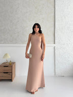 Scarf Detail One-Shoulder Maxi Dress - Beige - Mirelline Store