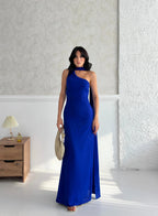 Scarf Detail One-Shoulder Maxi Dress - Saxe Blue - Mirelline Store